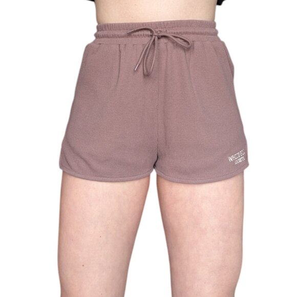 White Fox Boutique Brown Waffle Shorts Adjustable Waist Women Small - Picture 1 of 8